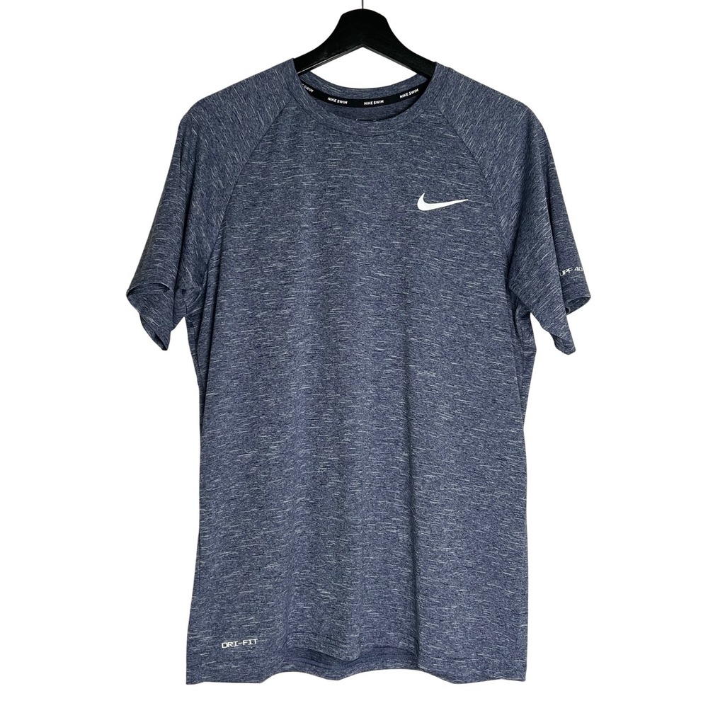 Nike Swim Mens Dri-FIT UPF 40+ Heathered Blue Rash Guard Shirt NESSA589 Size M